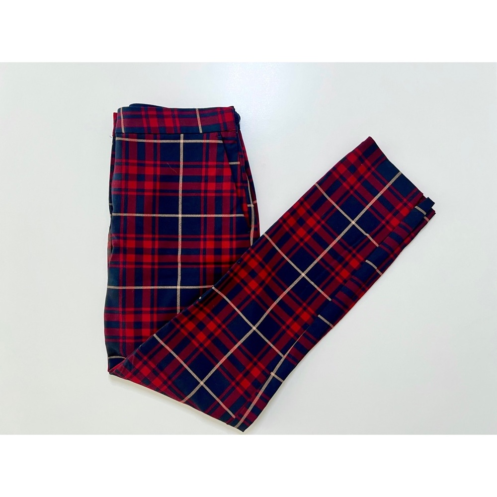 ZARA Red & Navy Plaid Pants